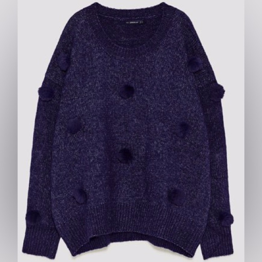 Zara Oversized Pom Pom Sweater in Navy